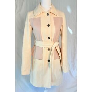 Anthropologie Elevenses Cream Wool Coat XS 0 Retro Peplum Whimsical 70s Buttons